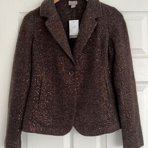 J.Jill 12% wool brown sequins blazer jacket NWT Sz XS petite